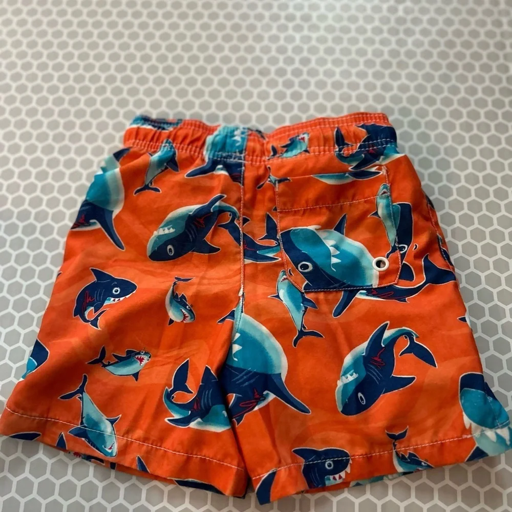 Place Orange Swim Shorts with Blue Shark Print